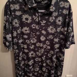 Travis Mathew Navy and White Floral Polo